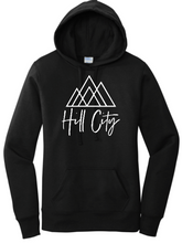 Load image into Gallery viewer, HILL CITY CHURCH FULL CHEST LOGO HOODED SWEATSHIRT IN WOMEN&#39;S FIT
