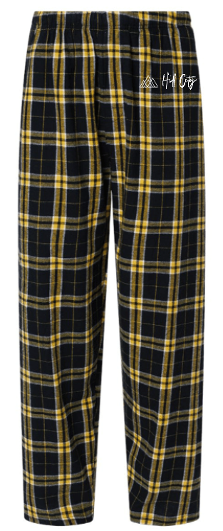 HILL CITY CHURCH LEFT LEG LOGO FLANNEL PANTS IN YOUTH AND ADULT SIZES