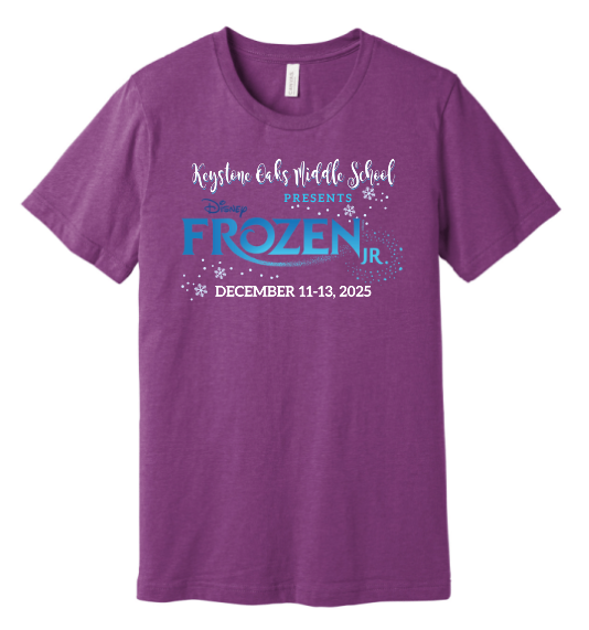 *OFFICIAL CAST T-SHIRT* KEYSTONE OAKS MIDDLE SCHOOL - FROZEN JR, RINGSPUN COTTON YOUTH & ADULT SHORT SLEEVE T-SHIRT