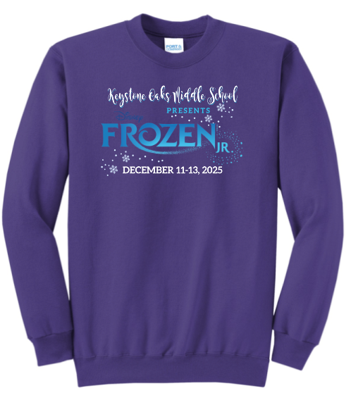 KEYSTONE OAKS MIDDLE SCHOOL -  FROZEN JR: YOUTH & ADULT CREWNECK SWEATSHIRT IN BLACK OR PURPLE