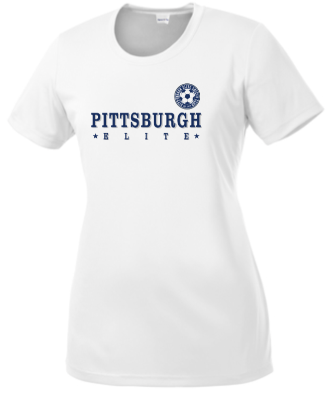 PITTSBURGH ELITE SHORT SLEEVE PERFORMANCE POSI-CHARGE COMPETITOR WOMEN'S T-SHIRT - CLASSIC DESIGN - WHITE OR NAVY